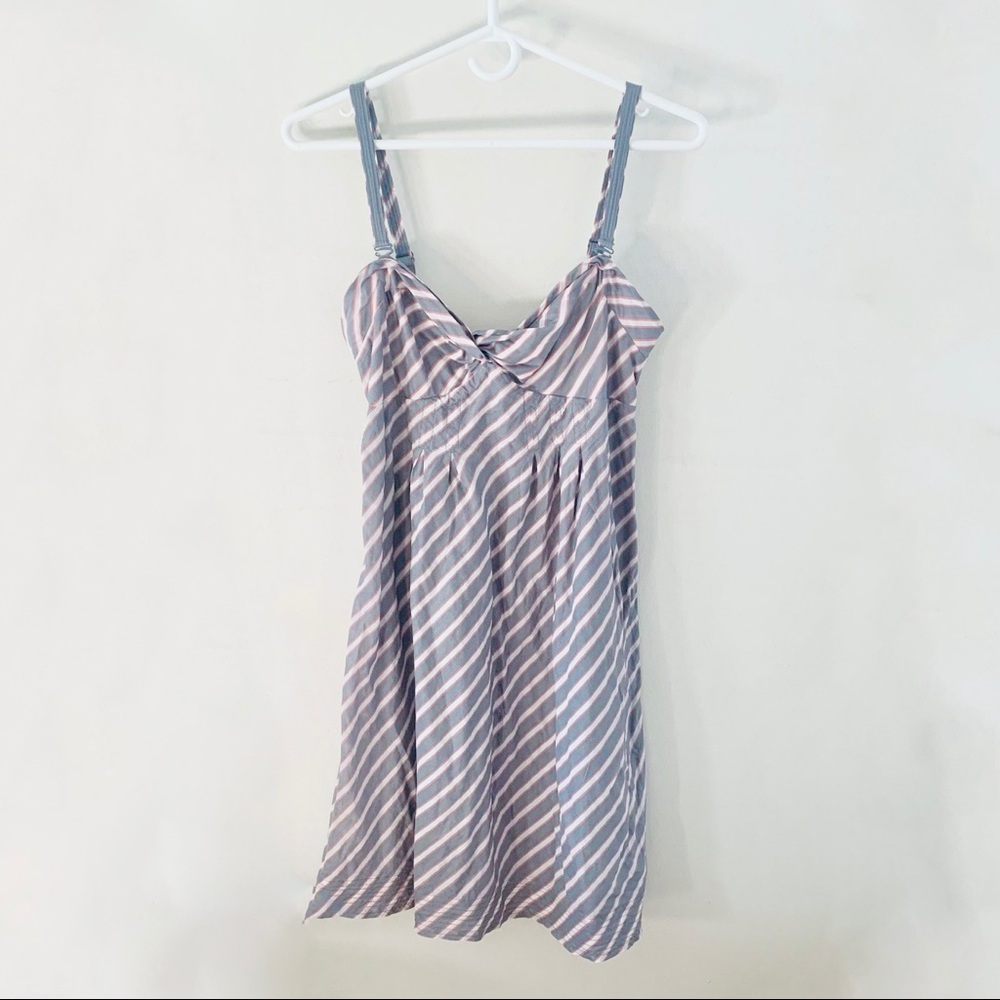 AEO Preppy Gray and Pink Twist Front Striped Dress